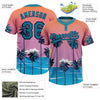 Maxcorners Custom Orange Teal-Navy Sun Beach Hawaii Palm Trees Two-Button Unisex Softball Jersey LM2605