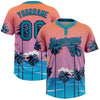 Maxcorners Custom Orange Teal-Navy Sun Beach Hawaii Palm Trees Two-Button Unisex Softball Jersey LM2605
