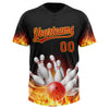 Maxcorners Custom Black Red-Yellow Flame Bowling 3D Pattern Design Two-Button Unisex Softball Jersey LM2605