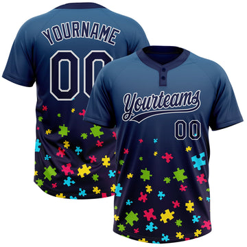 Maxcorners Custom Navy White Puzzle 3D Pattern Design Two-Button Unisex Softball Jersey LM2605