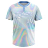Maxcorners Custom White Light Blue Abstract Trendy Holographic Vaporwave Style 3D Pattern Design Two-Button Unisex Softball Jersey LM2605