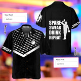 Maxcorners Customized Name Spear Swear Drink Repeat Bowling Hawaiian Shirt