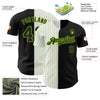 Maxcorners Custom Black White-Neon Green Pinstripe Authentic Split Fashion Baseball Jersey LM2605