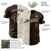 Maxcorners Custom Brown Cream-Brown Pinstripe Authentic Split Fashion Baseball Jersey LM2605