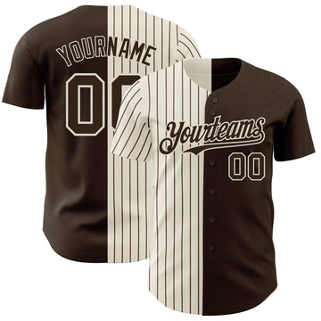 Maxcorners Custom Brown Cream-Brown Pinstripe Authentic Split Fashion Baseball Jersey LM2605