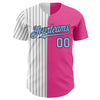 Maxcorners Custom Pink Light Blue-Black Pinstripe Authentic Split Fashion Baseball Jersey LM2605