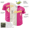 Maxcorners Custom Pink White-Gold Pinstripe Authentic Split Fashion Baseball Jersey LM2605