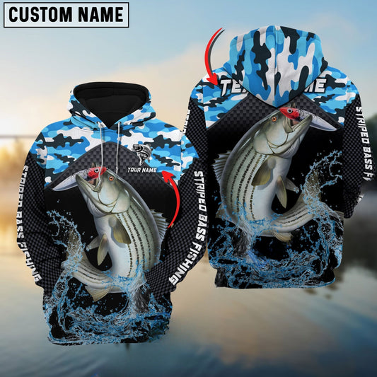 Maxcorners Striped Bass Fishing Blue Camo Pattern Sport Jersey Personalized Name And Team Name Hoodie