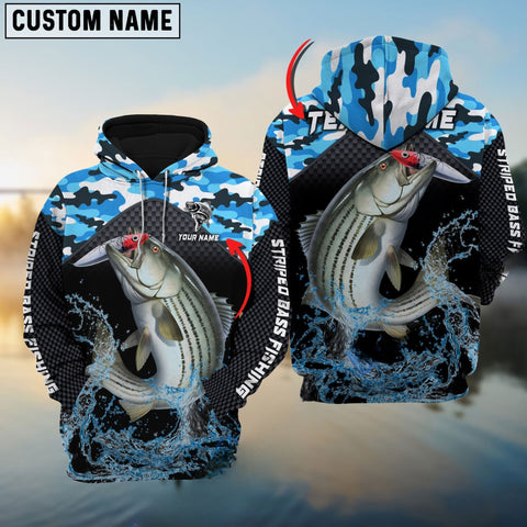 Maxcorners Striped Bass Fishing Blue Camo Pattern Sport Jersey Personalized Name And Team Name Hoodie