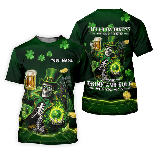 Maxcorners Hello Darkness Four Leaf Clover St Patricks Day Fun Women's Golf Shirts, St Patrick's Green Ladies Golf Shirts