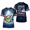 Maxcorners Jesus Made Me A Fisherman Shirt, Patriotic Christian Bass Fishing Shirt For Men, Fishing UPF Shirts