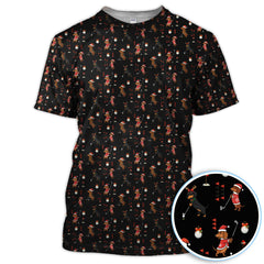 Maxcorners Christmas Dachshund Pattern Polos, Funny Xmas Wiener Dog Golf Shirt, Festive Golf Gift For Men