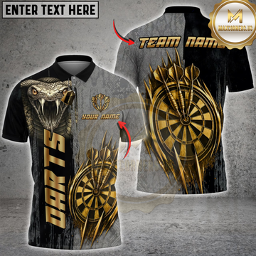 Maxcorners Darts Golden Viper Snake Snakeskin Pattern Luxury Metallic Gold Multi Options Personalized Name, Team Name Unisex 3D Shirt (4 Colors)