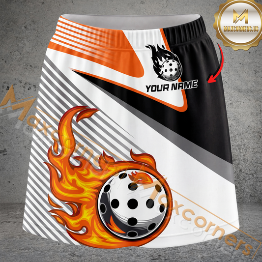 Maxcorners Pickleball Flaming Ball Stripe Multicolor Options Personalized 3D Skort