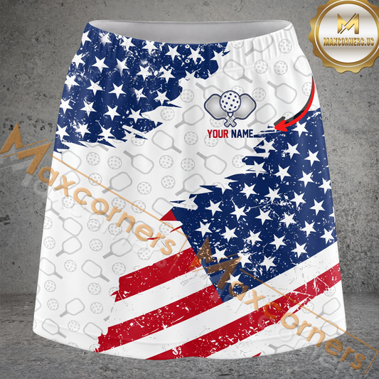 Maxcorners Pickleball Patriotic USA Flag Multicolor Options Personalized 3D Skort