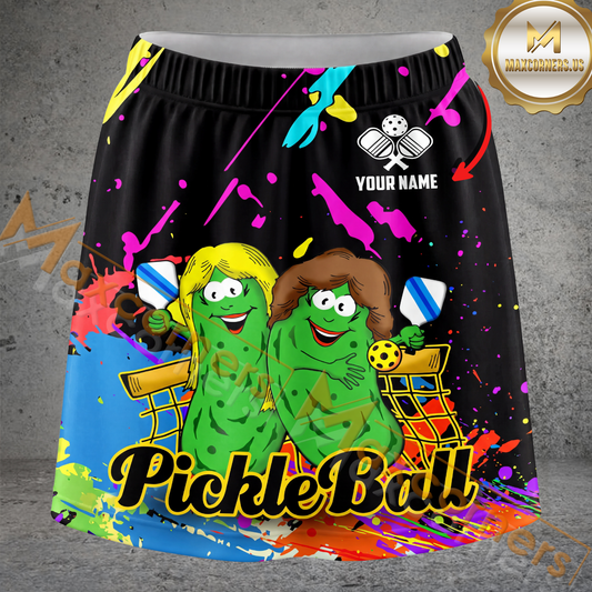 Maxcorners Pickleball Funny Pickle Character Multicolor Options Personalized 3D Skort