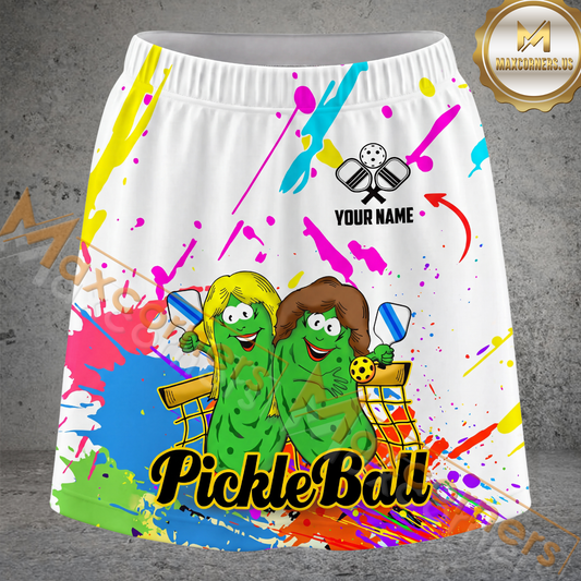 Maxcorners Pickleball Funny Pickle Character Multicolor Options Personalized 3D Skort