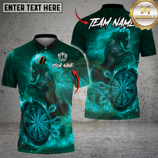 Maxcorners Dart Mythical Nightmare Black Horse Hellfire Background Multi Options Personalized Name, Team Name Unisex 3D Shirt (4 Colors)