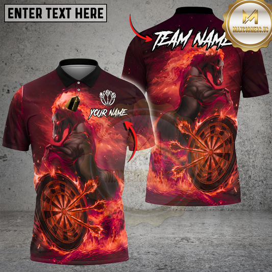 Maxcorners Dart Mythical Nightmare Black Horse Hellfire Background Multi Options Personalized Name, Team Name Unisex 3D Shirt (4 Colors)