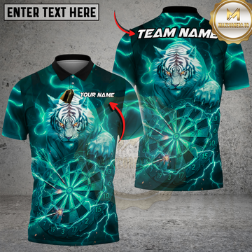 Maxcorners Dart Angry Tiger Claw Electric Lightning Effects Dark Teal Background Multi Options Personalized Name, Team Name Unisex 3D Shirt (4 Colors)