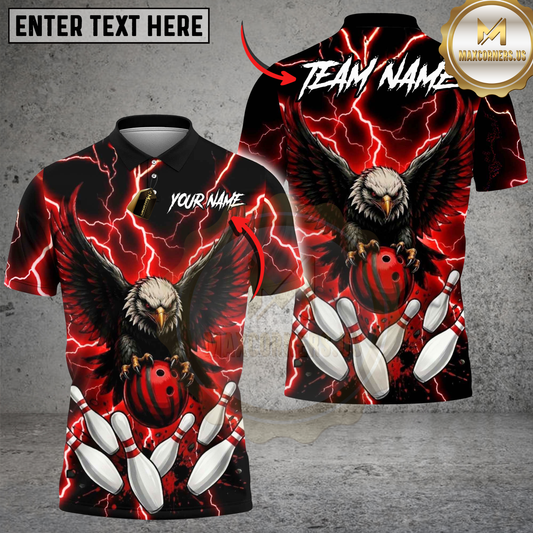 Maxcorners Bowling Fierce Bald Eagle Red Lightning Storm Talons Gripping Ball Multi Options Personalized Name, Team Name Unisex 3D Shirt (4 Colors)