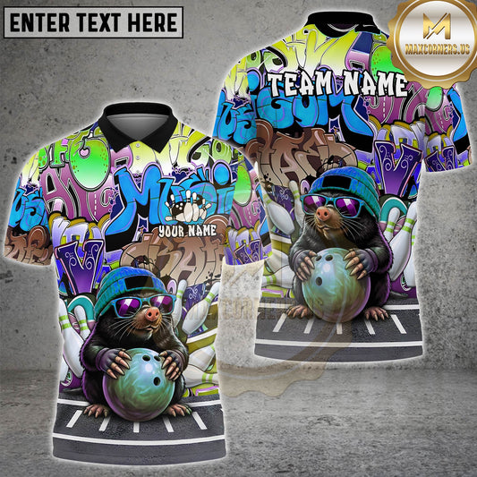 Maxcorners Bowling Funny Mole Cartoon Character Hip Hop Streetwear Sportswear Apparel Multi Options Personalized Name, Team Name Unisex 3D Shirt (4 Colors)