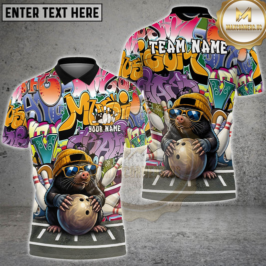 Maxcorners Bowling Funny Mole Cartoon Character Hip Hop Streetwear Sportswear Apparel Multi Options Personalized Name, Team Name Unisex 3D Shirt (4 Colors)