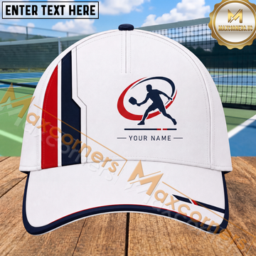 Maxcorners Pickleball Male Player Red Navy Minimalist Personalized Name 3D Cap