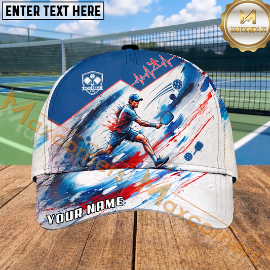 Maxcorners Pickleball Male Player Watercolor Art Personalized Name 3D Cap