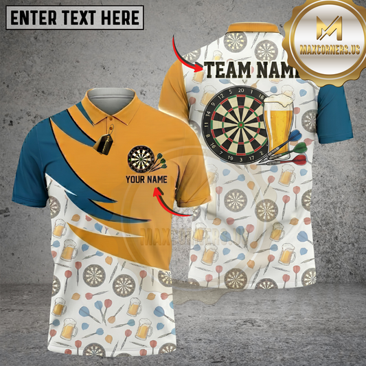 Maxcorners Darts Player Beer Abstract Geometric Dartboard Pattern Multi Options Personalized Name, Team Name Unisex 3D Shirt