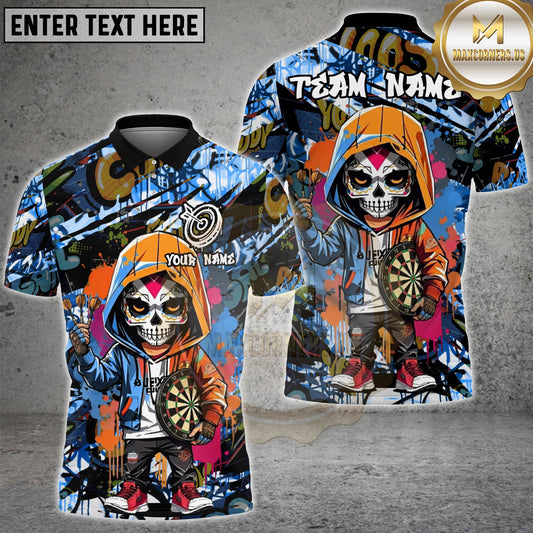 Maxcorners Darts Skull Hoodie Graffiti Streetwear Multicolor Options Personalized Name, Team Name 3D Shirt (4 Colors)
