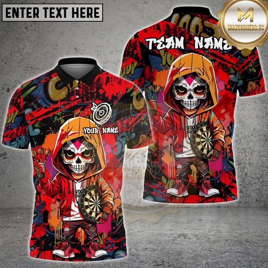 Maxcorners Darts Skull Hoodie Graffiti Streetwear Multicolor Options Personalized Name, Team Name 3D Shirt (4 Colors)