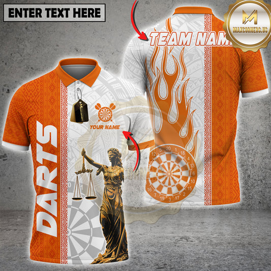 Maxcorners Darts Shirt Lady Justice Flame Multi Options Personalized Name, Team Name Unisex 3D Shirt (4 Colors)