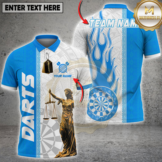 Maxcorners Darts Shirt Lady Justice Flame Multi Options Personalized Name, Team Name Unisex 3D Shirt (4 Colors)