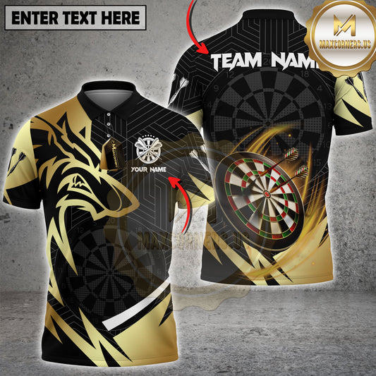 Maxcorners Dart Team Shirt Wolf Gold Black Dartboard Graphic Multi Options Personalized Name, Team Name Unisex 3D Shirt (4 Colors)