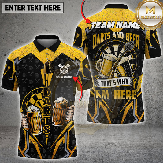 Maxcorners Darts Beer Shirt Yellow Black Pub Graphic Multi Options Personalized Name, Team Name Unisex 3D Shirt (4 Colors)