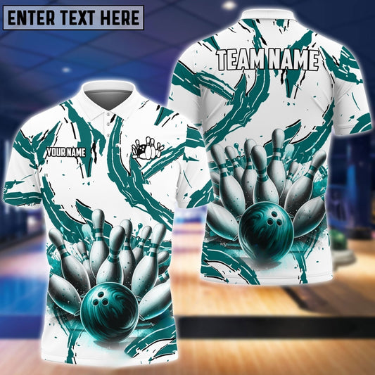 Maxcorners Bowling & Pins Sport Jersey Multicolor Option Customized Name, Team Name 3D Polo Shirt (4 Colors) 01