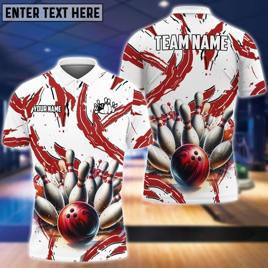 Maxcorners Bowling & Pins Sport Jersey Multicolor Option Customized Name, Team Name 3D Polo Shirt (4 Colors) 01