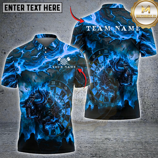 Maxcorners Fire Bull Dartboard Lava Flame Multi Options Personalized Name, Team Name Unisex 3D Shirt (5 Colors)