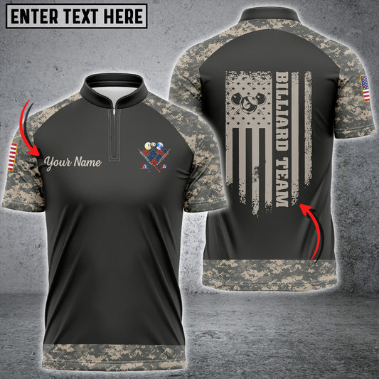 Maxcorners Retro Camouflage Flag Billiard Custom Name Zipper Polo Shirt For Fred