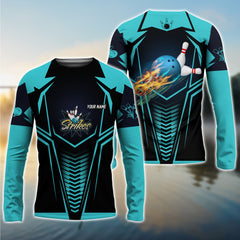 Maxcorners Strikes Blue Bowling Ball Crashing The Pins Personalized Name 3D Shirt