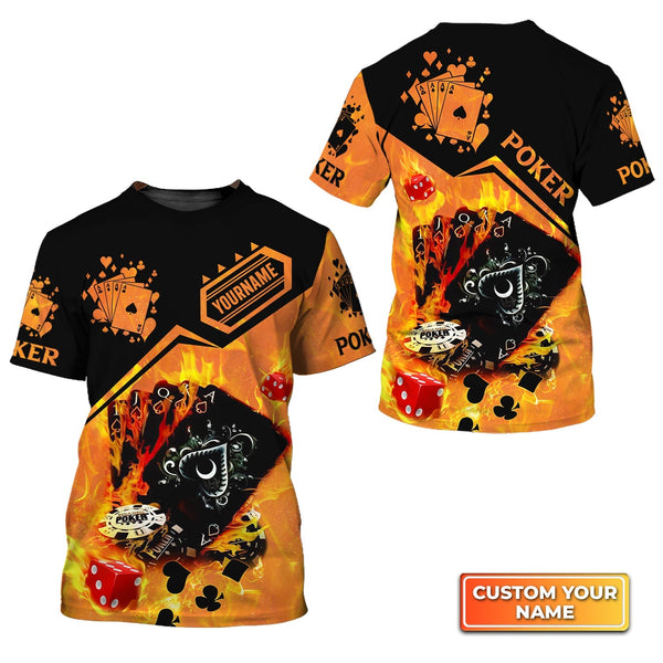 Poker Royal Flush On Fire Personalized Name 3D Tshirt Gift For Poker Players