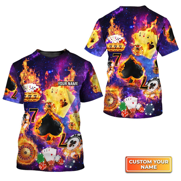 Funny Poker Casino Seamless Pattern Personalized Name 3D Tshirt Gift For Poker Players