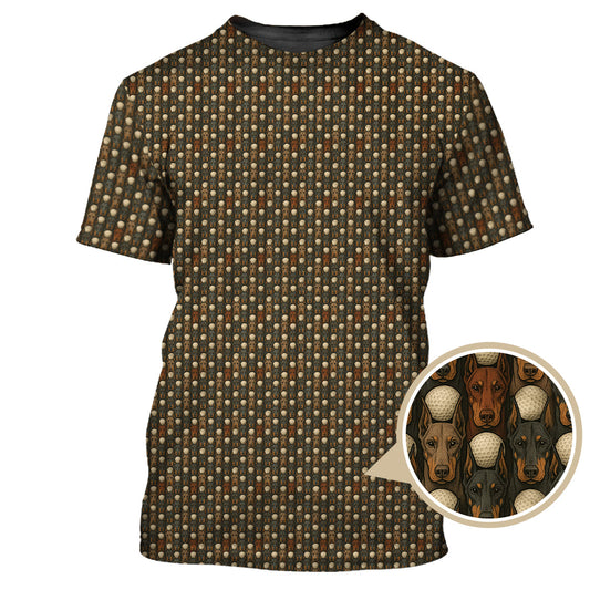 Maxcorners Dog Golf Shirt - Crazy Golf Polos For Men - Doberman Pattern Golf Shirt