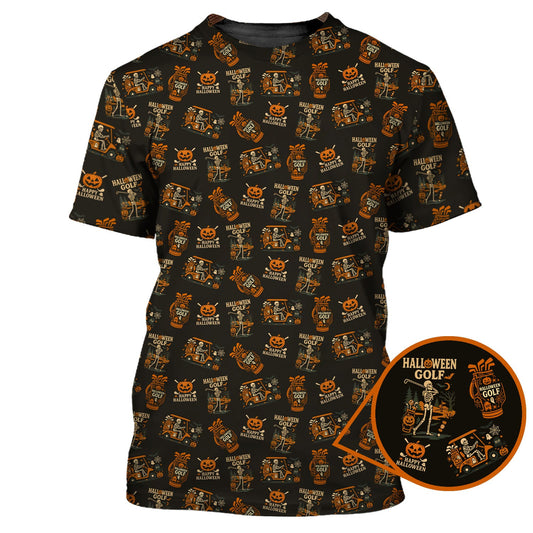 Maxcorners Skeleton Pattern Golf Shirts, Funny Golf Polos For Men, Halloween Golf Shirt For Golfers