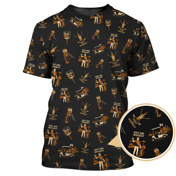 Maxcorners Pattern Golf Polos For Men, Golf And Whiskey Shirt With Retro Style For Golfers, Crazy Golf Shirt