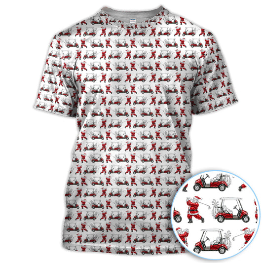Maxcorners Funny Christmas Golf Pattern Shirt, Santa Golf Cart Polos For Men, Golf Gift For Golfer