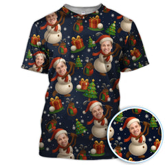 Maxcorners Personalized Face Christmas Polos, Custom Photo Snowman Golf Shirt, Funny Xmas Gift For Golfer