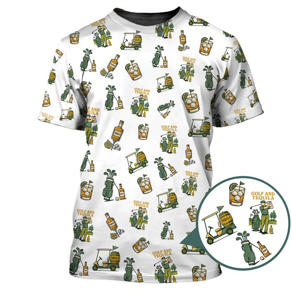 Maxcorners Golf and Tequila Pattern Golf Polos, Funny Whiskey Golf Shirt For Golfers, Golf Shirts For Men
