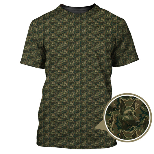 Maxcorners German Shepherd Pattern Golf Shirt , Dog Golf Shirt, Camo Golf Shirt, Veteran Golf Shirt For Men